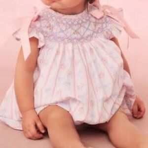 Pink and White Baby Dress with Smocked Detail